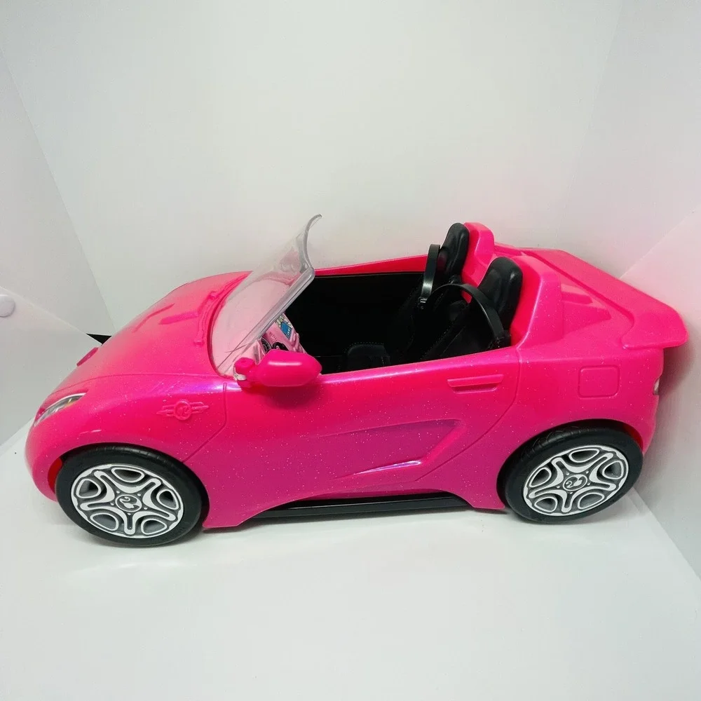 Mattel Barbie Convertible Plastic Push Car Pink‎ Sparkle & Black Interior 2016